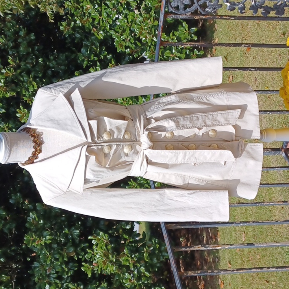 Kenar - Cream Multi Button Ruffled, Belted,Lined and Water Resist Jacket WS